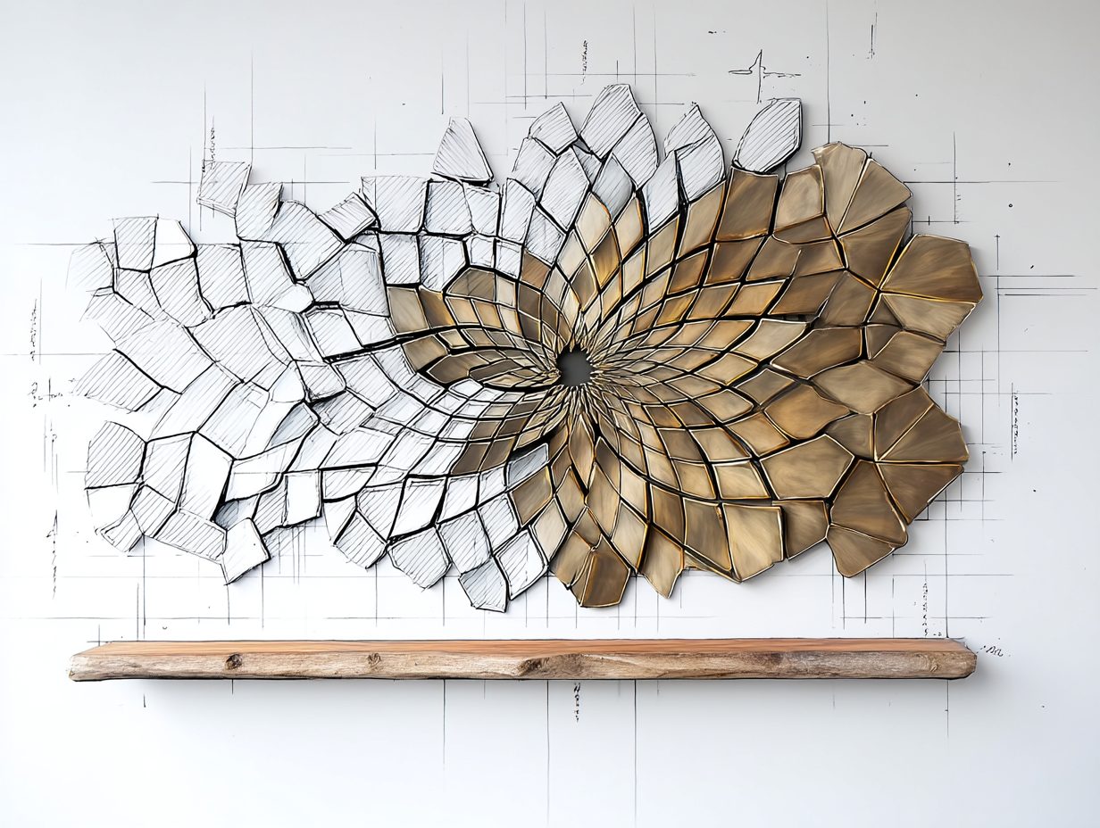 Concept sketch for a faceted bronze petal wall sculpture, Wimacons design process